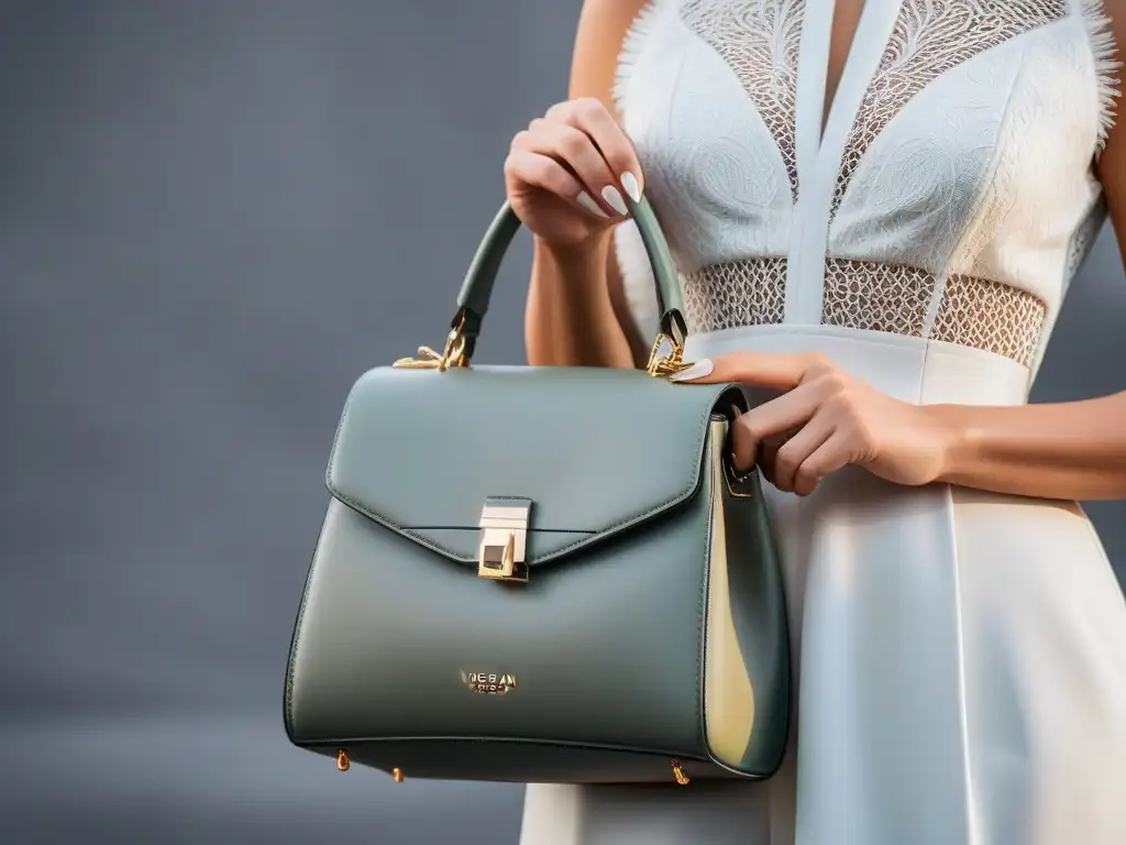 Accesorios veganos innovadores diseño: Bolso de cuero vegano elegante en un entorno minimalista y contemporáneo