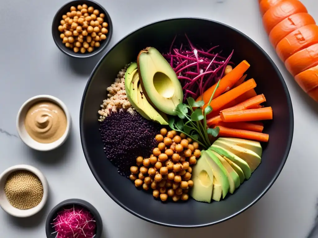 Un almuerzo vegano sin gluten delicioso en un tazón de Buda colorido y moderno