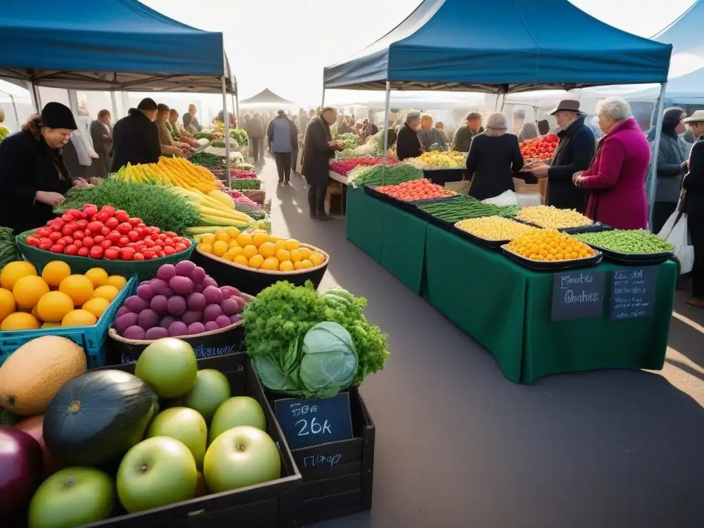 Una animada feria de agricultores rebosante de colores y diversidad, donde se promueve la cocina vegana redefiniendo clásicos mundiales