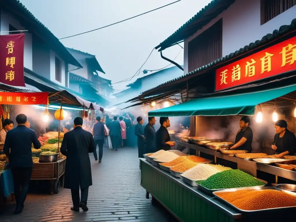 Animado mercado callejero en Sudeste Asiático con tendencias cocina vegana y coloridas delicias veganas