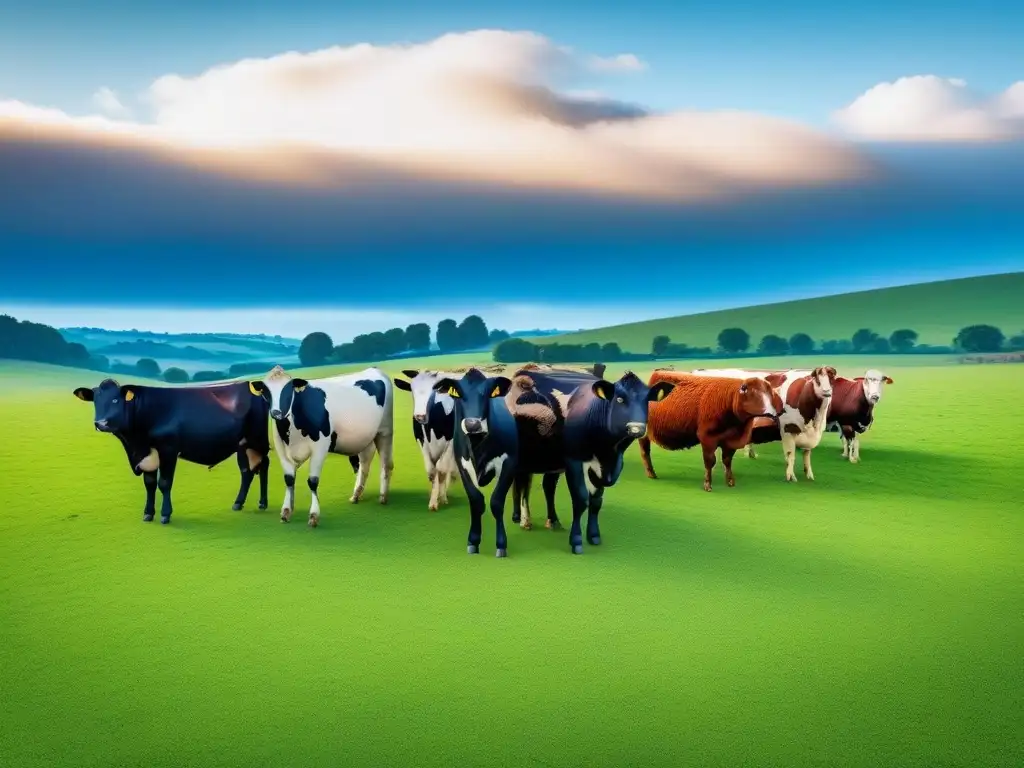 Animales felices y saludables en su hábitat natural, en libertad en un prado verde y bajo cielo azul