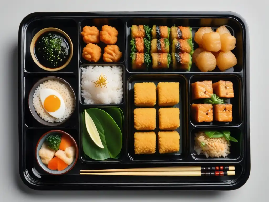 Una apetitosa muestra de cocina vegana japonesa auténtica en un bento box lleno de colores y sabores