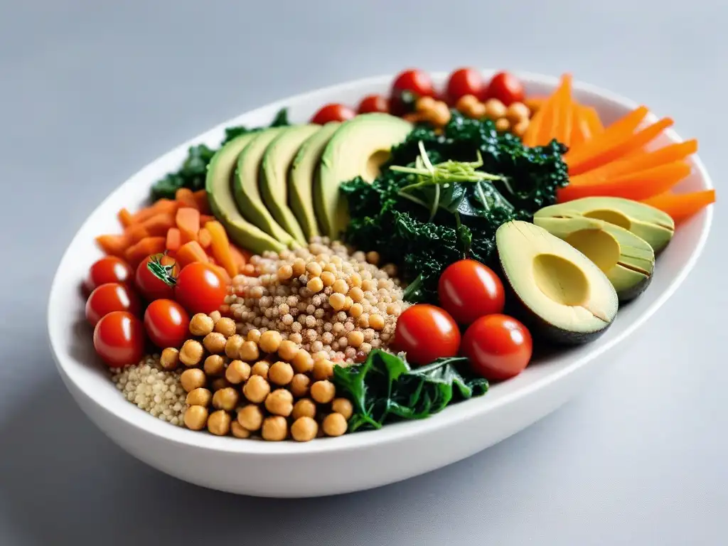 Un apetitoso Buddha bowl vegano para perder peso con ingredientes frescos y coloridos