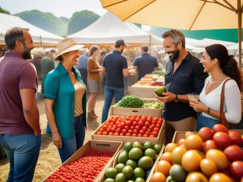 Descargar apps recetas veganas: Un mercado vibrante y diverso, lleno de vida y color, donde la comunidad disfruta de productos frescos y sustentables