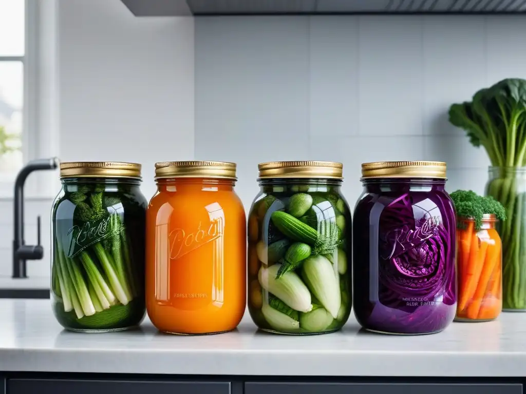 Armonía de colores en tarros de cristal con vegetales lactofermentados veganos