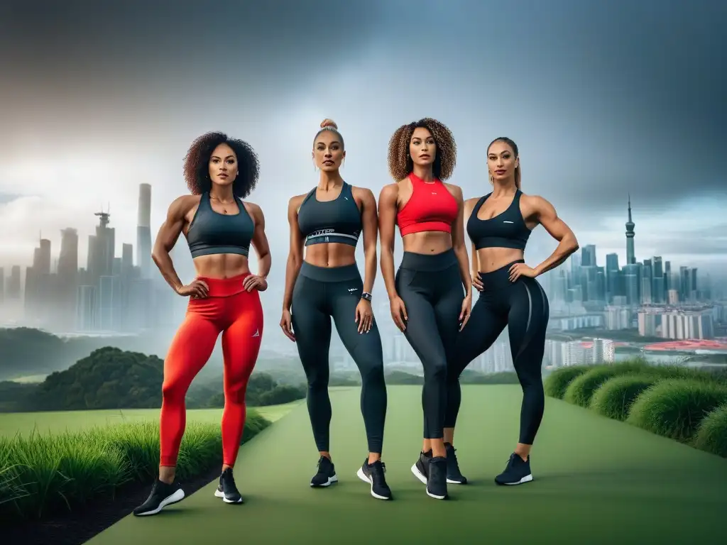 Atletas en acción con ropa deportiva vegana de calidad, potencia y determinación en diversas disciplinas deportivas