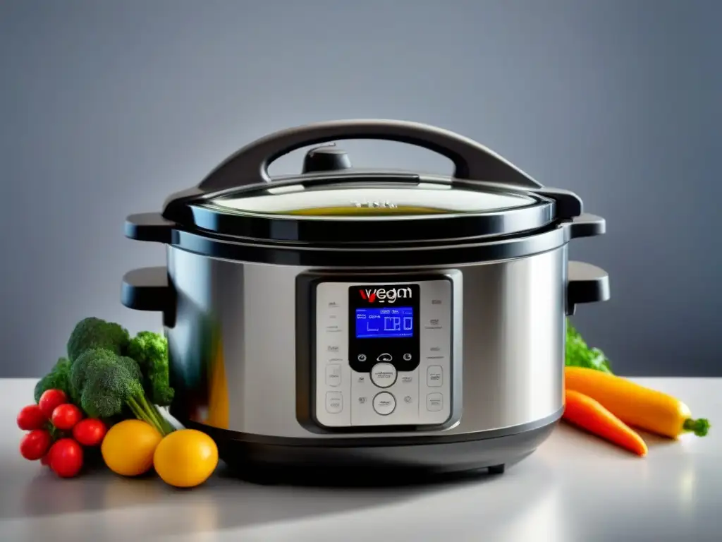 Avanzada tecnología para cocinar lento vegano en un elegante y futurista slow cooker