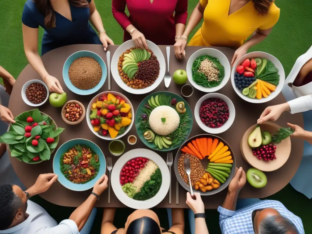 Un banquete vegano vibrante que celebra la diversidad y la nutrición óptima