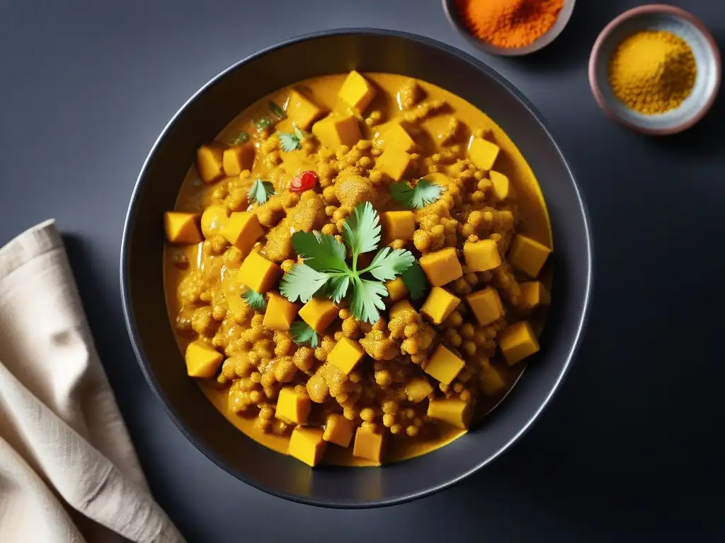 Deléitate con los beneficios del turmeric en veganos a través de esta vibrante y colorida curry vegana recién preparada