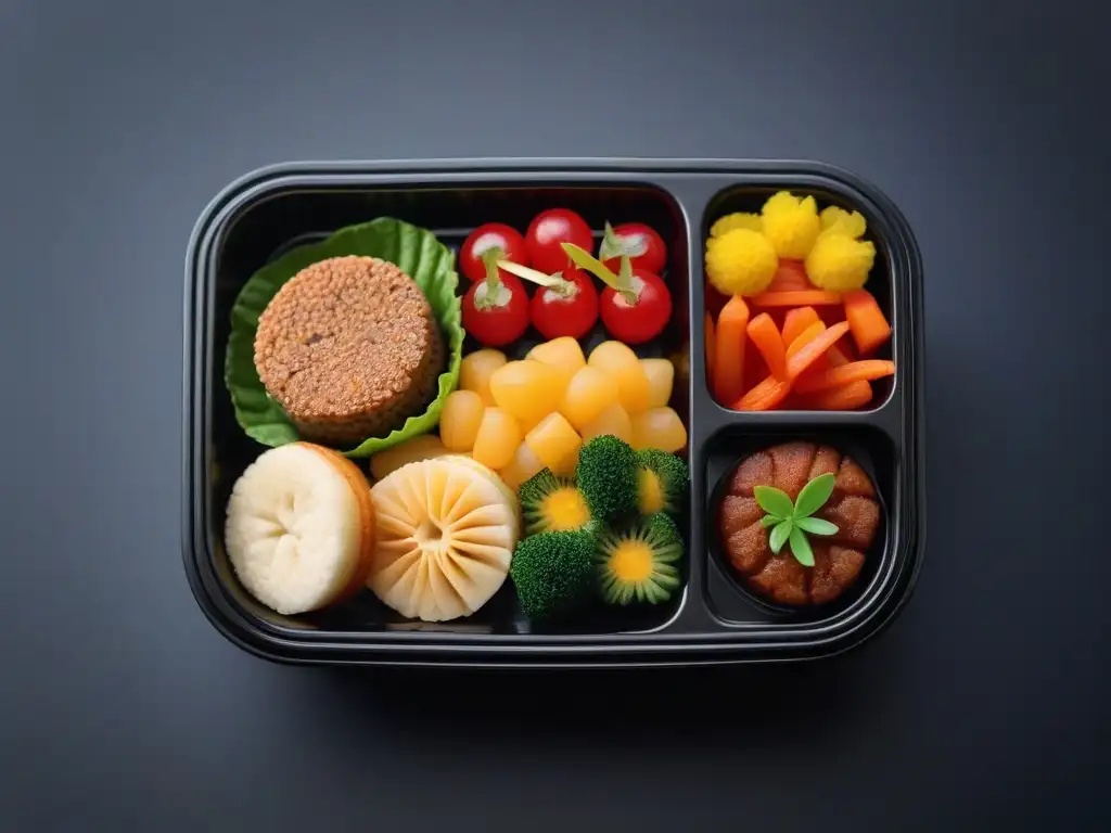 Un bento box colorido con cenas veganas divertidas para niños