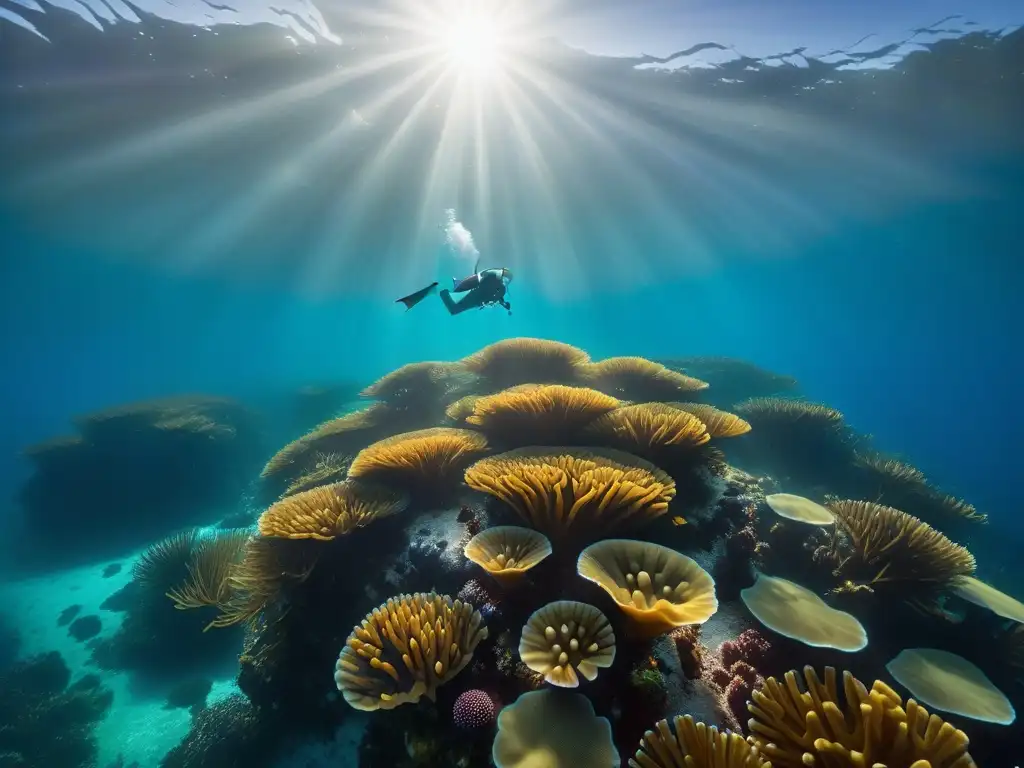 Un bosque de algas marinas vibrante y detallado bajo el agua turquesa cristalina