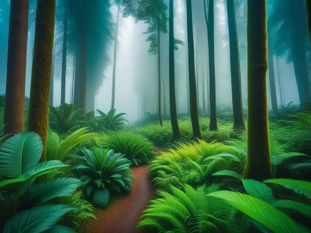 Bosque exuberante con diversa vida silvestre en armonía, reflejando los beneficios económicos y ambientales del veganismo