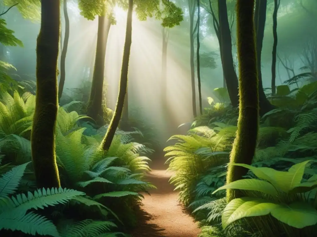 Un bosque exuberante y diverso, bañado por la luz del sol y repleto de vida vegetal