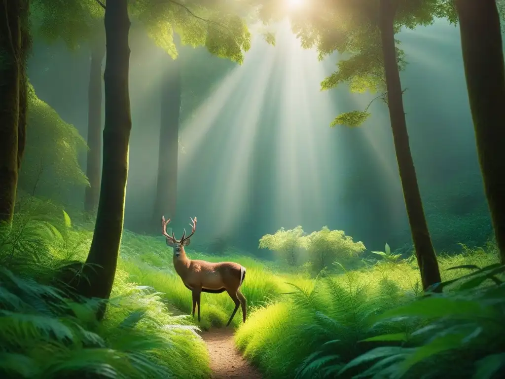 Bosque tropical: armonía y biodiversidad en la naturaleza Un bosque exuberante lleno de vida silvestre y paz, inspirando a reflexionar sobre el veganismo y la huella ecológica