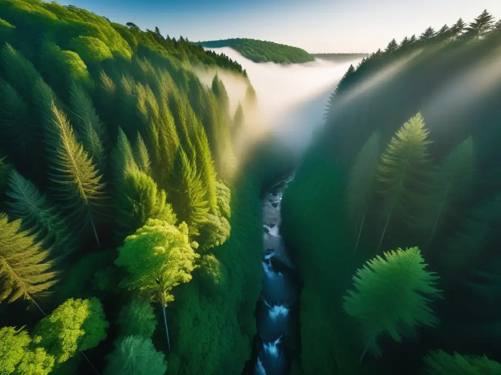 Bosque exuberante: belleza y biodiversidad natural Un bosque exuberante con luz solar filtrándose a través del dosel, mostrando la belleza y biodiversidad de la naturaleza