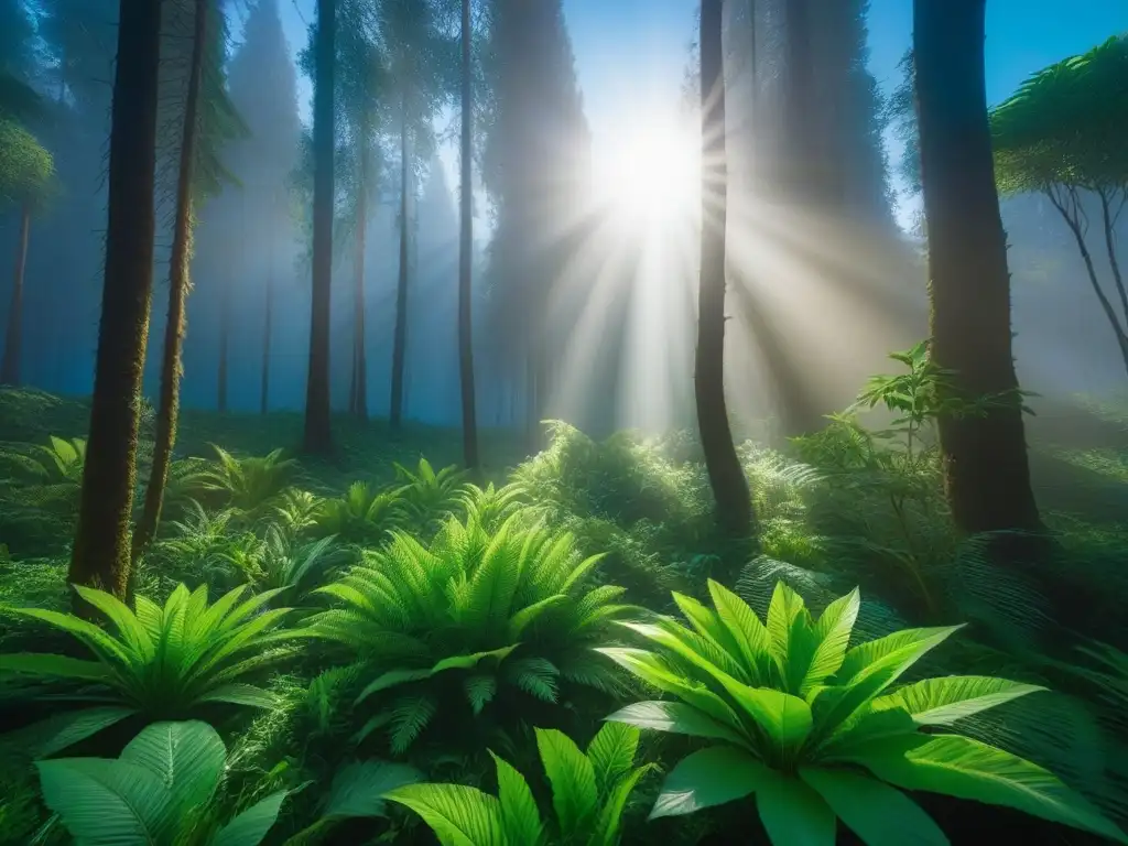 Un bosque exuberante y vibrante, sin desertificación, mostrando la riqueza de la naturaleza