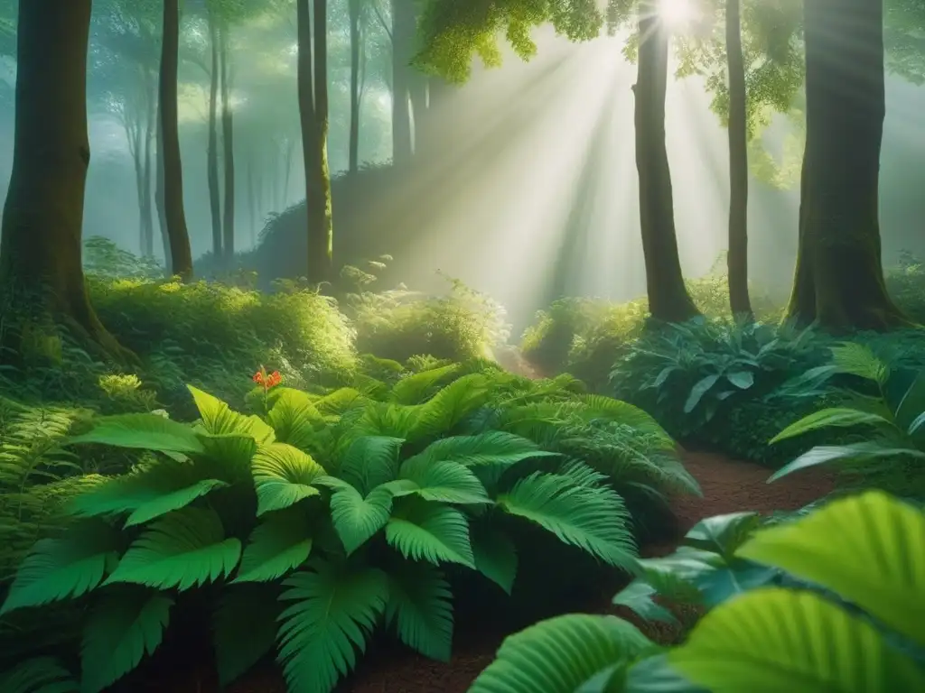 Selva exuberante: vida vibrante y colorida en 8k Un bosque exuberante y vibrante con vida, resaltando la belleza y tranquilidad de la naturaleza