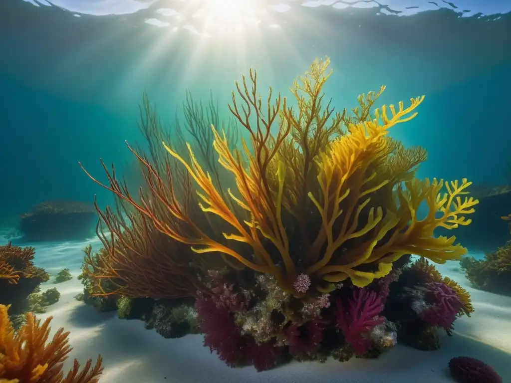 Un bosque submarino de algas marinas vibrantes con beneficios nutricionales