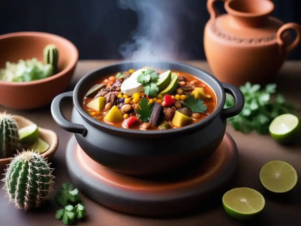 Un cálido guiso vegano de cactus en cazuela mexicana, con colores y aromas que invitan a probar la tradicional cocina mexicana