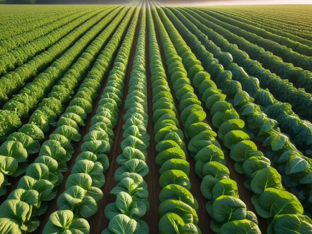 Un campo exuberante de verduras y hierbas bajo el sol, mostrando los beneficios de la levadura nutricional vegana