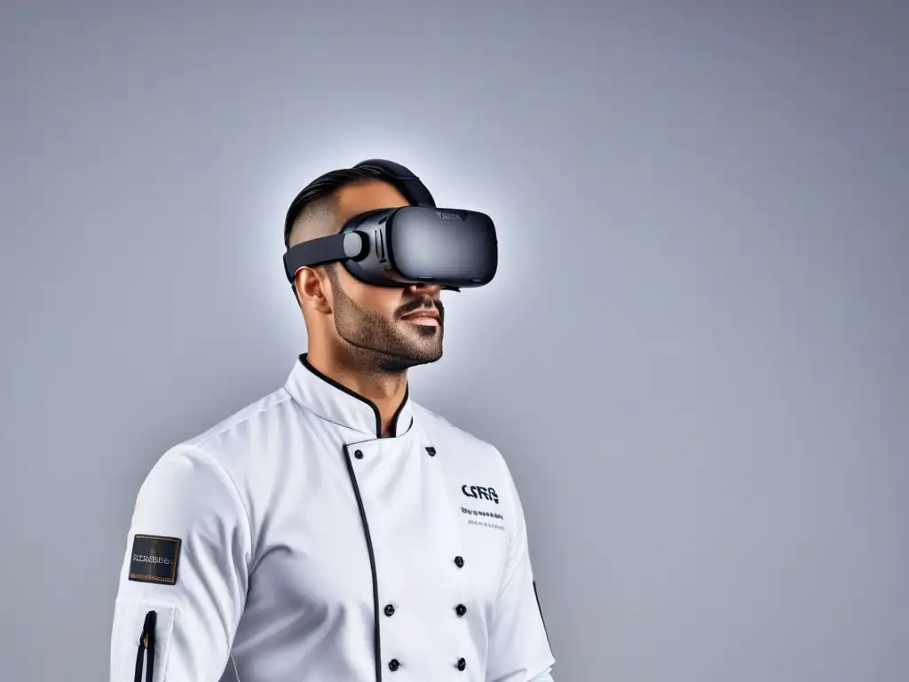 Un casco de realidad virtual futurista para chefs veganos con recursos digitales para chefs veganos