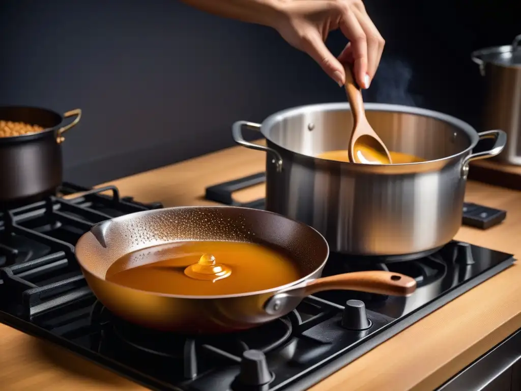 Preparación casera de caramelo vegano en cocina moderna