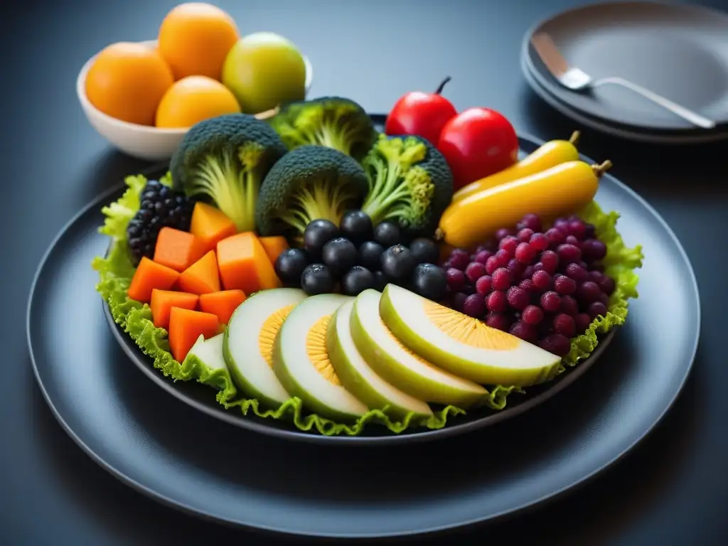 Una cena vegana divertida para niños, con variedad de alimentos coloridos y creativos en un plato vibrante y moderno