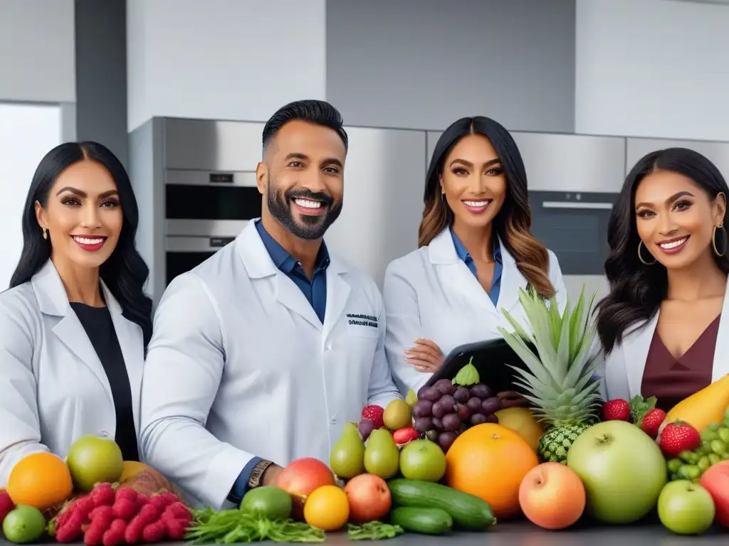 Una certificación en nutrición vegana: grupo diverso sonriendo en laboratorio de cocina moderno, discutiendo ingredientes saludables con entusiasmo