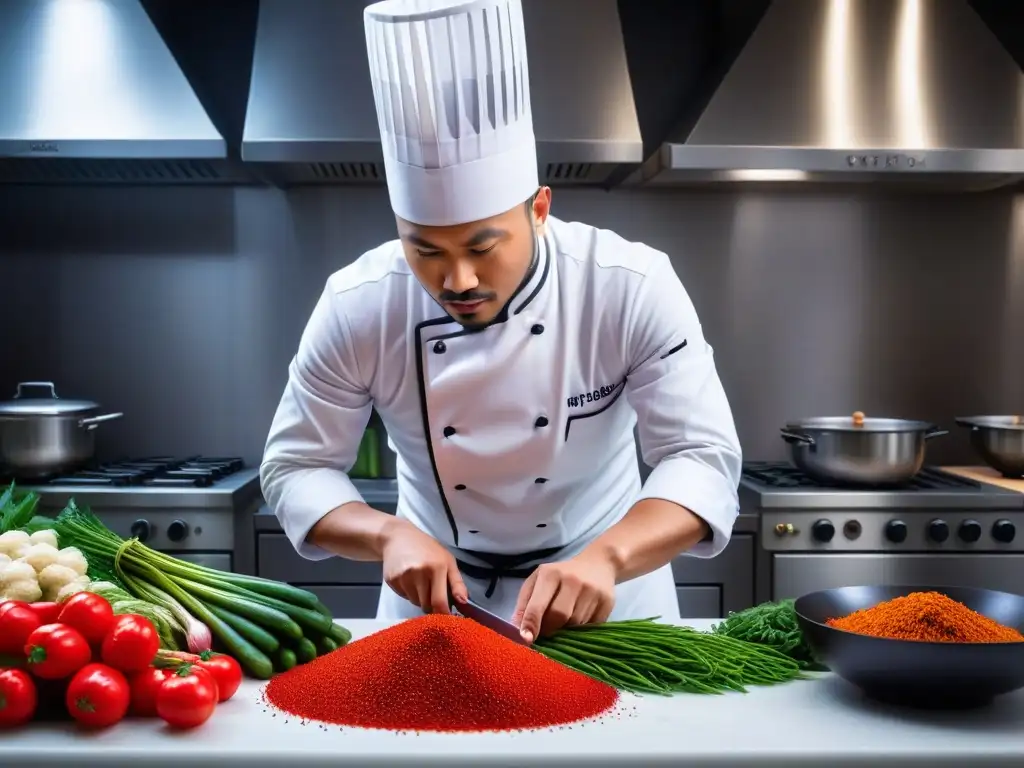 Un chef experto preparando plato vegano chino en taller culinario