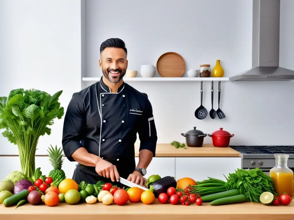 Un chef prepara platos veganos en una cocina zero waste