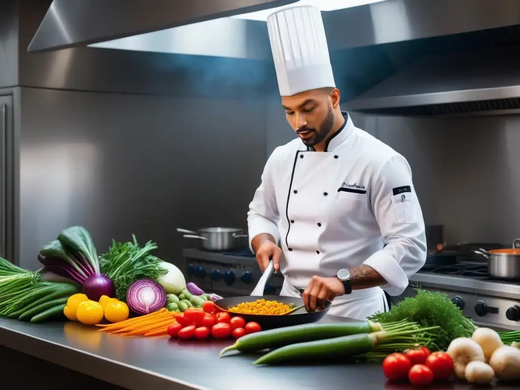 Chefs veganos preparando recetas veganas fáciles y rápidas en una cocina profesional y moderna