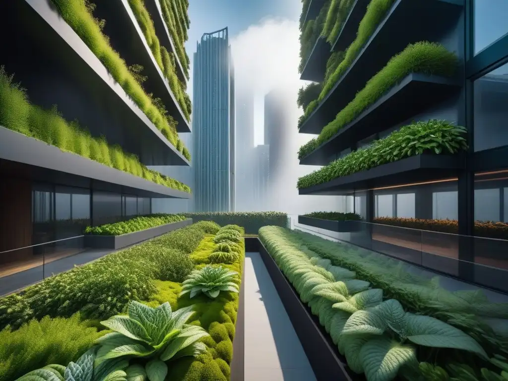 Una ciudad futurista con jardines verticales y energía renovable