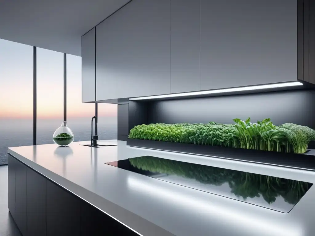 Una cocina futurista con equipamiento vegano de vanguardia y certificación nutrición vegana puertas, elegante y sofisticada