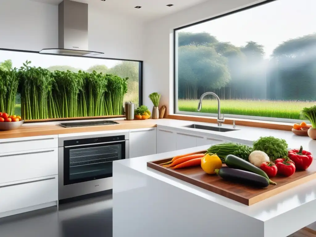 Cocina ecológica futurista con estilo de vida vegano sin plástico