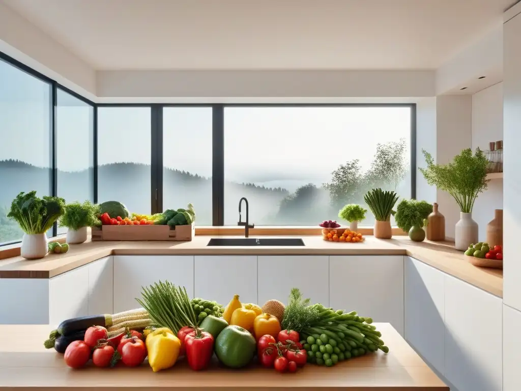 Un cocina moderna con diseño elegante, minimalista y vegana