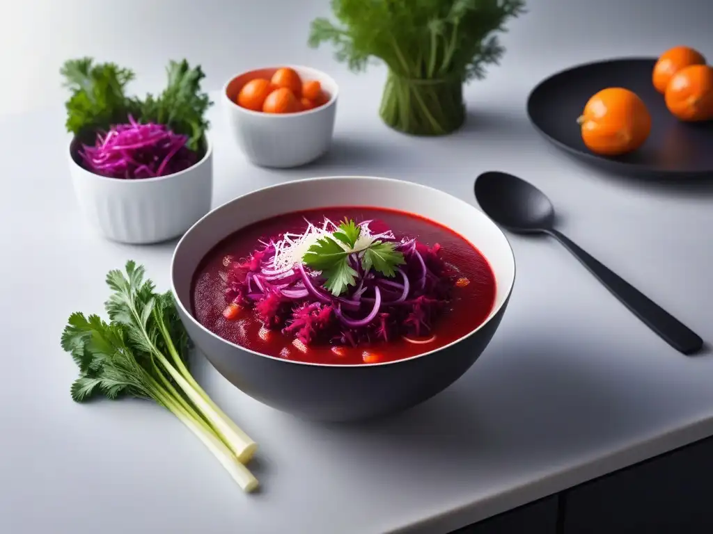 Una cocina moderna con ingredientes frescos para Borsch vegano receta fácil