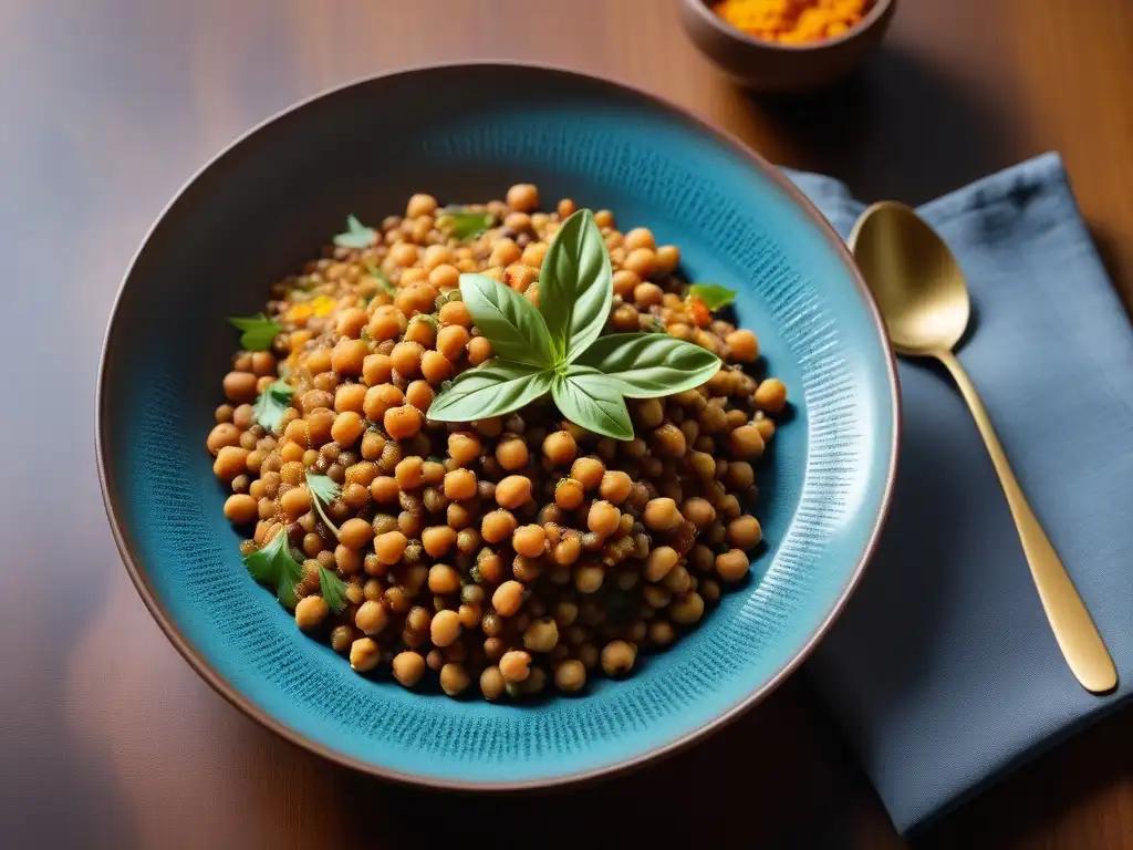 Deléitate con la cocina vegana africana con legumbres en un plato vibrante y colorido, rodeado de humo aromático