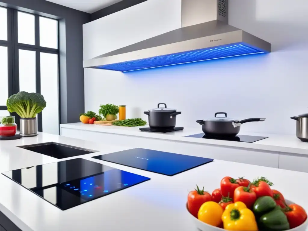 Innovación en cocina vegana: cocina futurista con gadgets de alta tecnología para cocinar sin productos animales