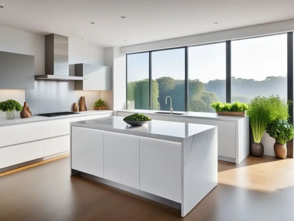 Cocina vegana minimalista con vegetales frescos en vidrio