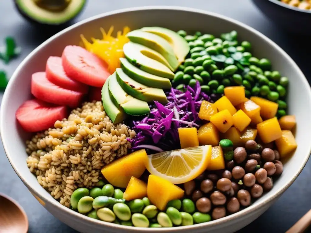 Una colorida ensalada Buddha bowl con ingredientes innovadores en alimentación basada en plantas