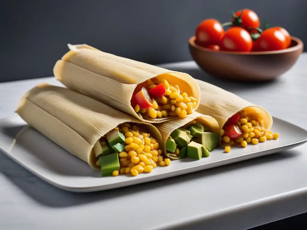 Colorida variedad de ingredientes orgánicos para tamales veganos, inspirando la cocina Latinoamérica