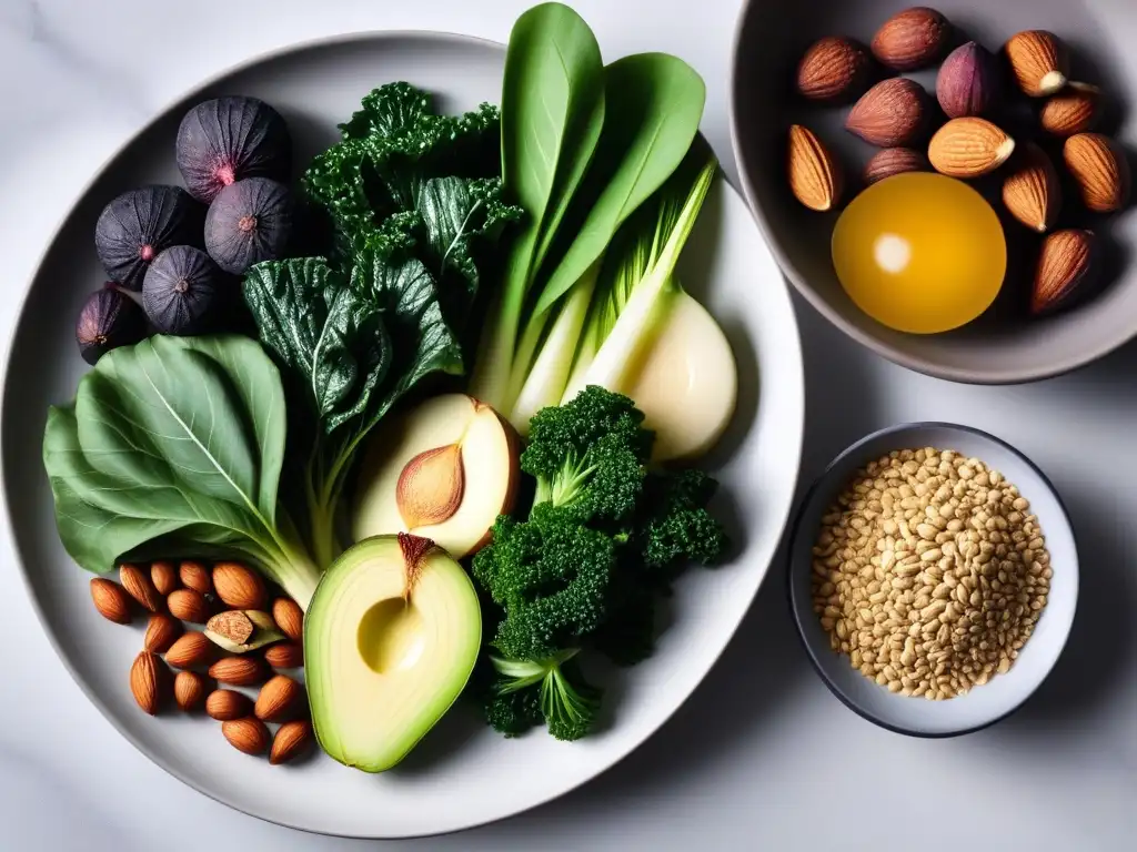 Una composición visualmente atractiva de fuentes de calcio en veganismo en una cocina moderna y elegante