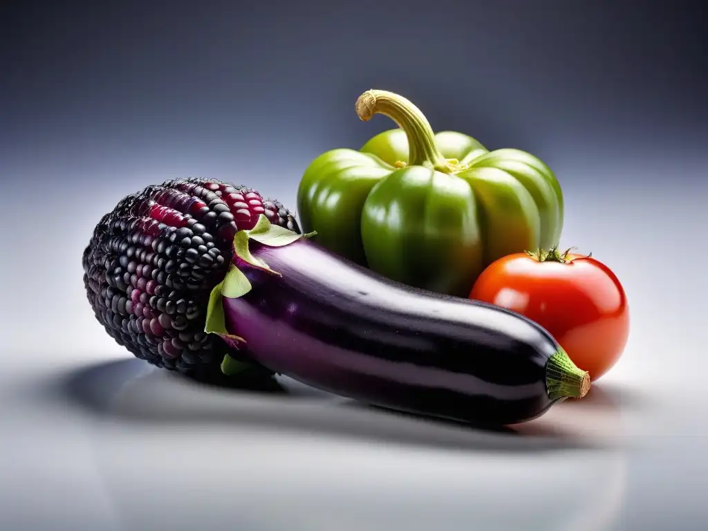 Una composición vibrante de frutas y verduras con texturas y colores ricos