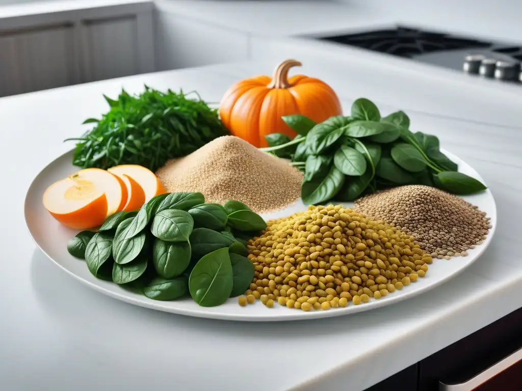 Una composición vibrante de fuentes vegetales de hierro en una cocina moderna