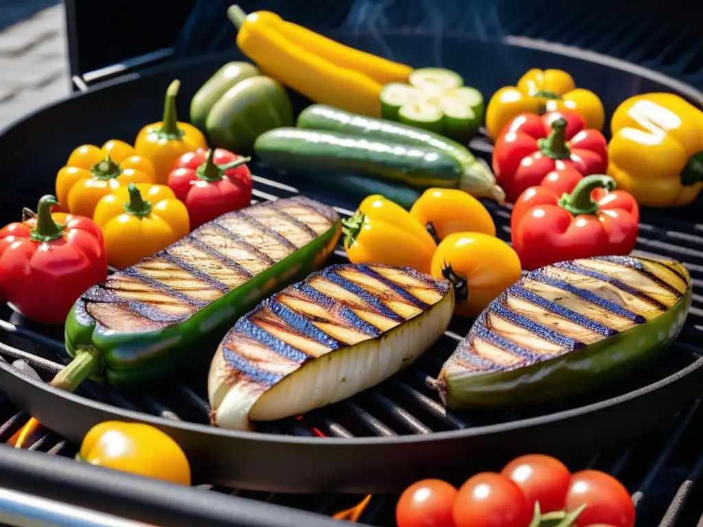 Una composición vibrante de verduras a la parrilla sin aceite, resaltando las técnicas de cocción vegana