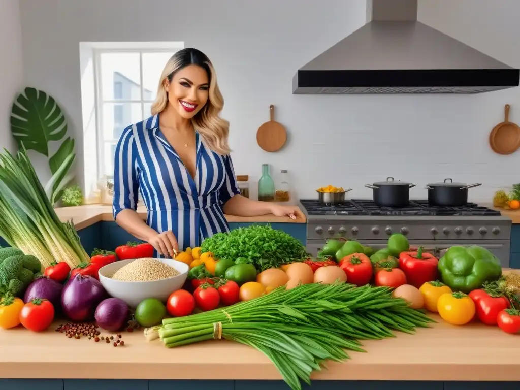 Una comunidad vegana online saludable y diversa se reúne virtualmente para una clase de cocina, preparando platos coloridos juntos