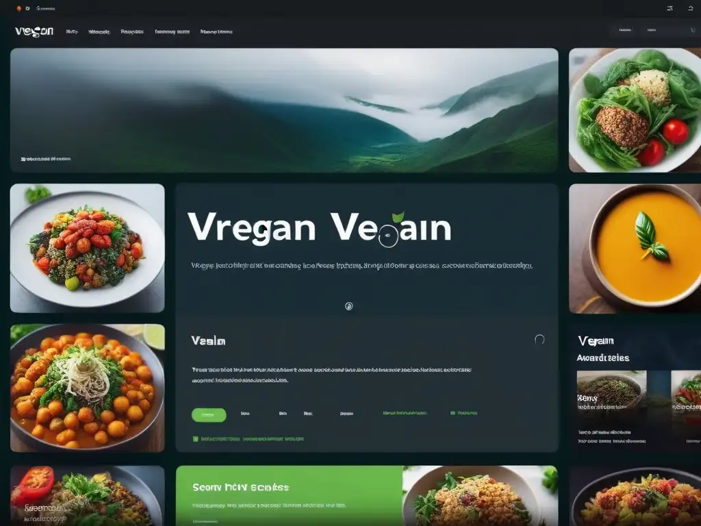 Una comunidad vegana virtual vibrante y diversa, con avatares coloridos discutiendo recetas, sostenibilidad y activismo animal