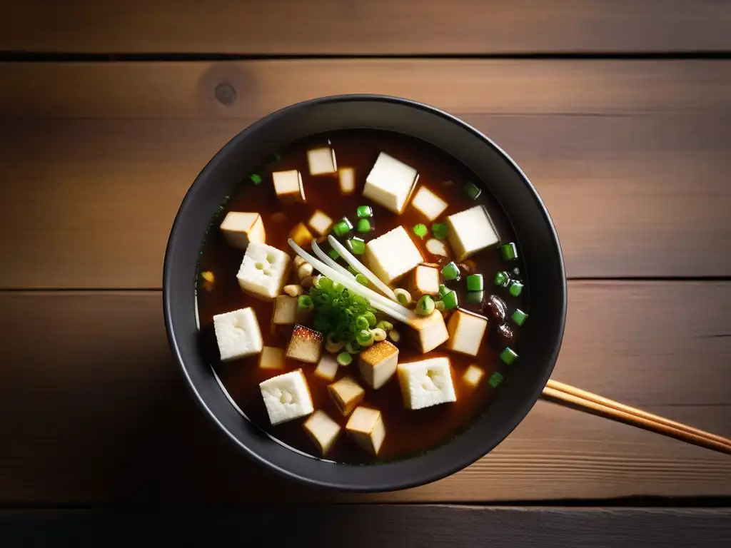 Un cuenco de sopa de miso japonés con ingredientes esenciales cocina vegana asiática