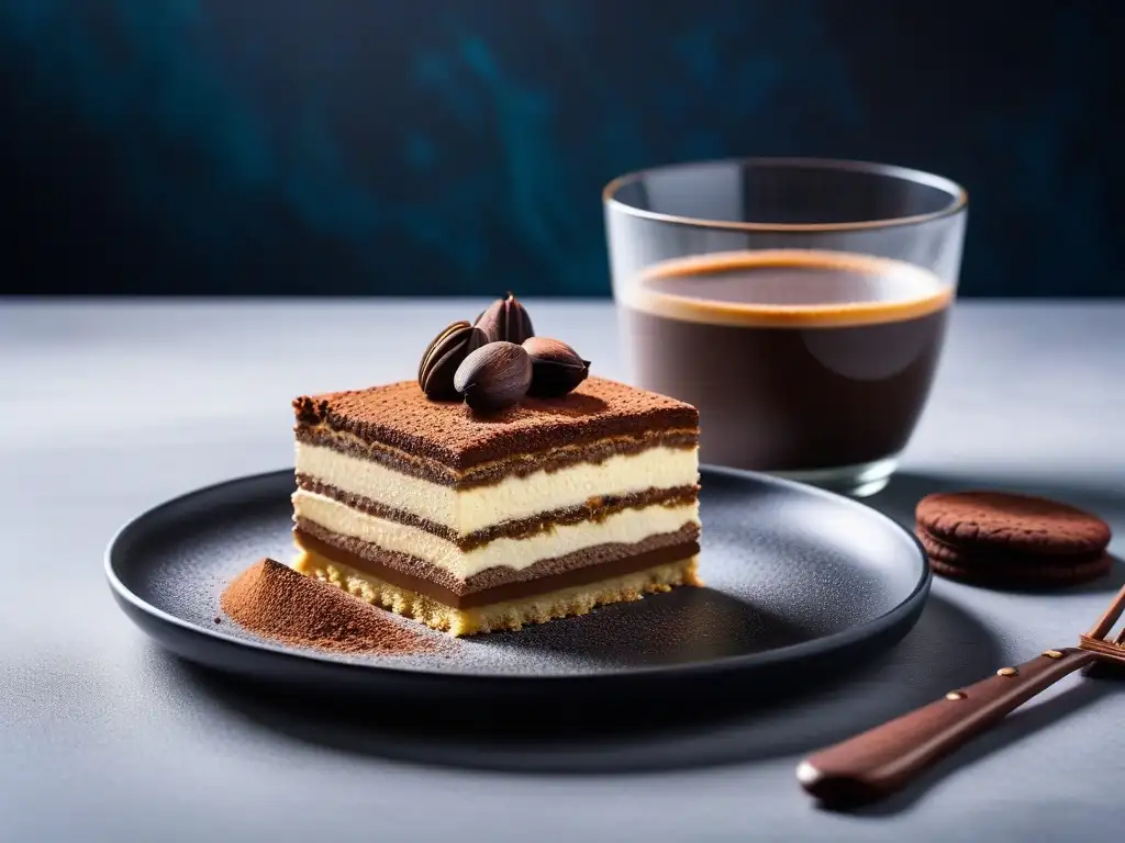 Un deleite elegante: Tiramisú vegano sin café receta, capas de mascarpone cremoso, bizcochos y cacao