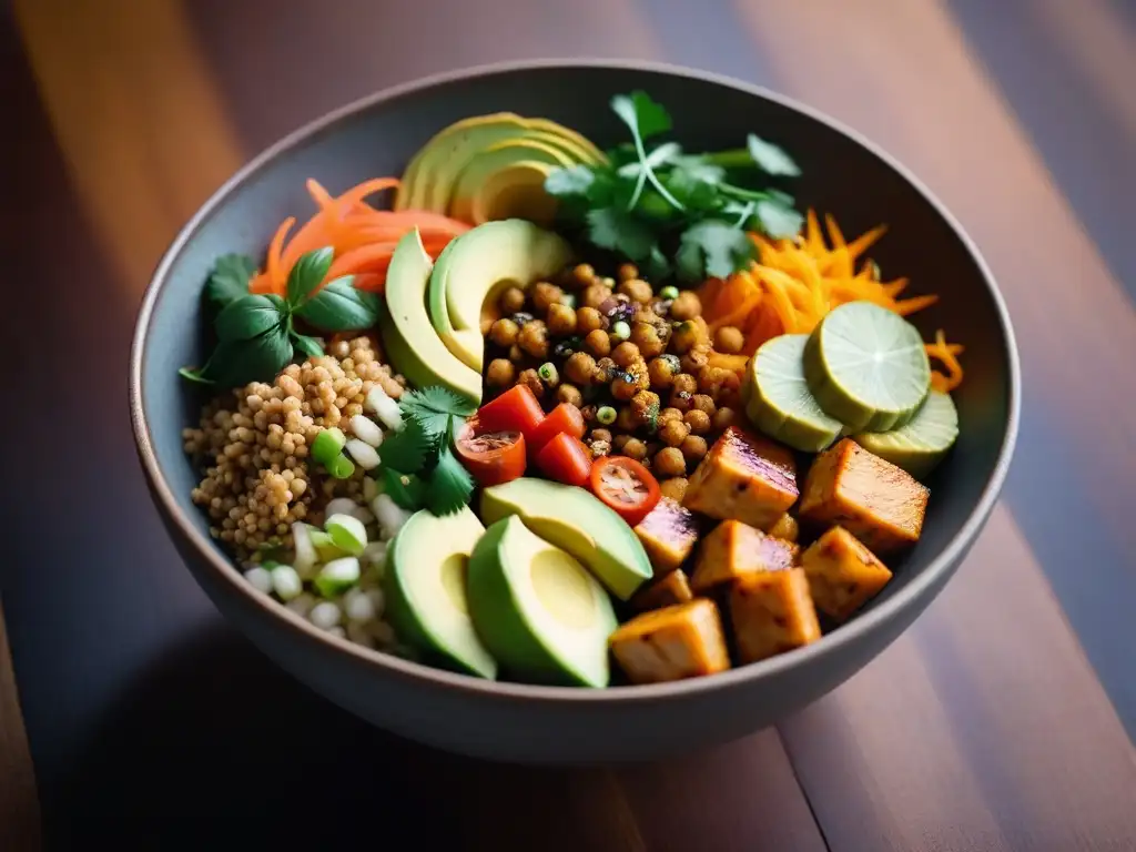 Un deleite visual: Buddha bowl vegano exótico con ingredientes asiáticos